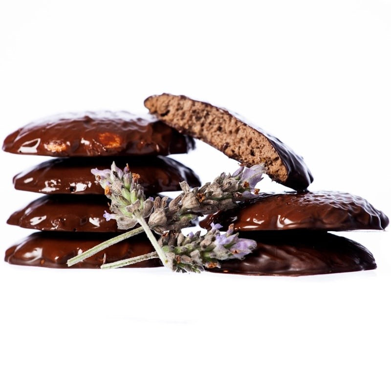 Wooden Table Baking Company Lavender & Chocolate Tea Cookies - Gluten Free - products shown ext to lavender 