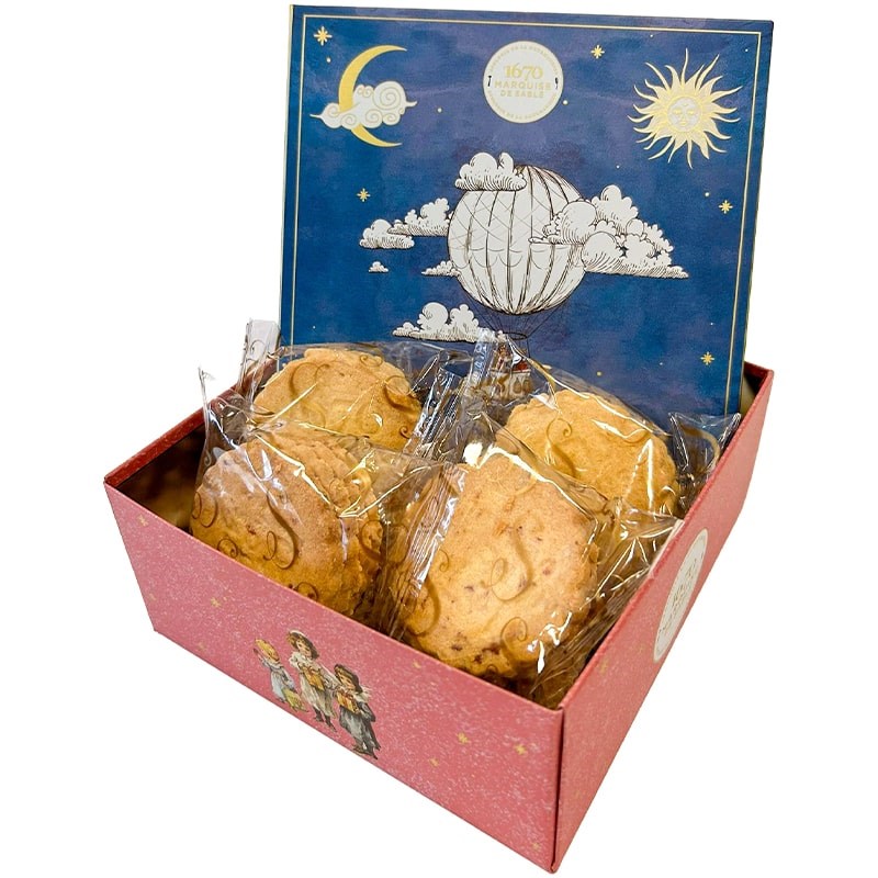 La Sablesienne Starry Sky Shortbread Cookies Tin Box - open product packaging showing contents inside