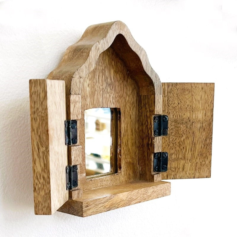 The Little Press Wooden Sanctuary with Doors and Mirror - side view or opened product showing inside