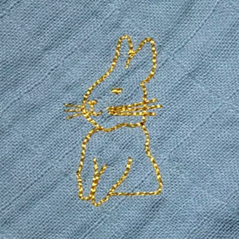 Barnabe Aime Le Cafe Double Gauze Cotton Embroidered Swaddle Denim Blue - Rabbit (close up of rabbit)