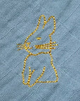 Barnabe Aime Le Cafe Double Gauze Cotton Embroidered Swaddle Denim Blue - Rabbit (close up of rabbit)