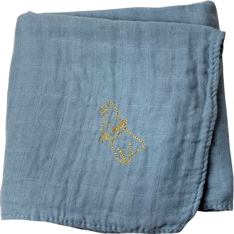 Barnabe Aime Le Cafe Double Gauze Cotton Embroidered Swaddle Denim Blue - Rabbit (1 pc)