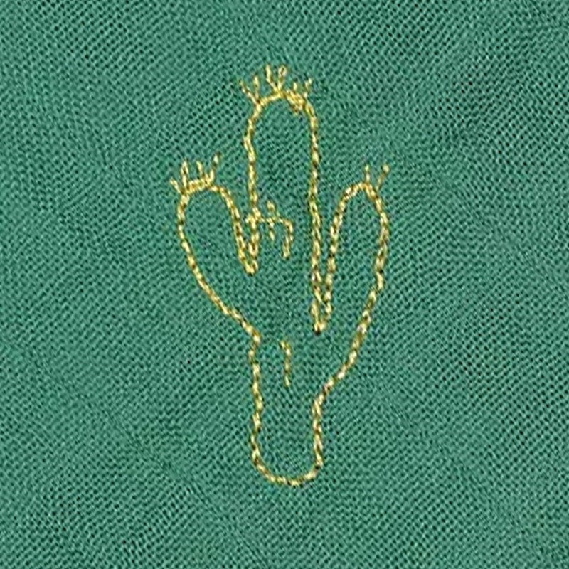 Close up Barnabe Aime Le Cafe Double Gauze Cotton Embroidered Swaddle Fir Green - Cactus (1 pc) (cactus detail)