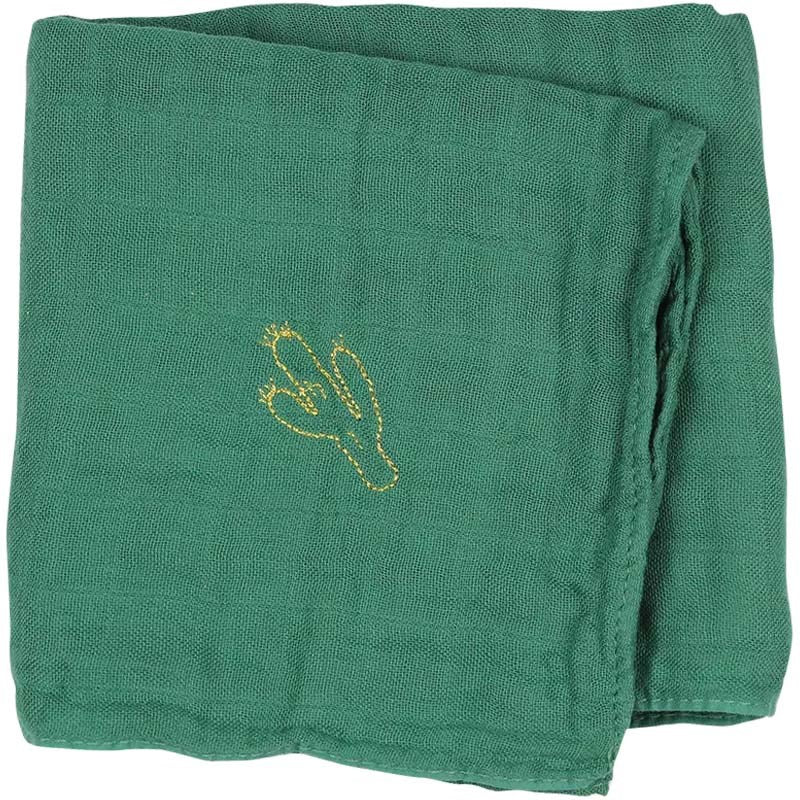 Barnabe Aime Le Cafe Double Gauze Cotton Embroidered Swaddle Fir Green - Cactus (1 pc)