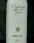 Flamingo Estate Organics Douglas Fir & Peppermint Morning Set - close up of body wash packaging