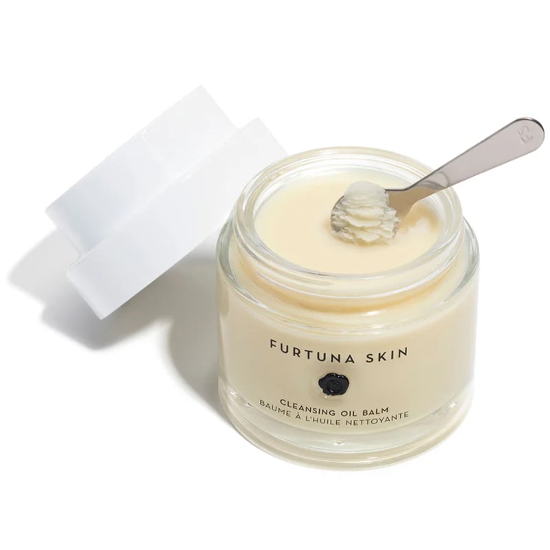 Furtuna Skin Cleansing Oil Balm - product shown with lid off and small spoon inside