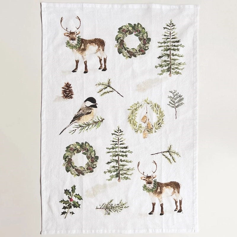 Emily Lex Studio Evergreen Christmas Tea Towel - product shown unfolded