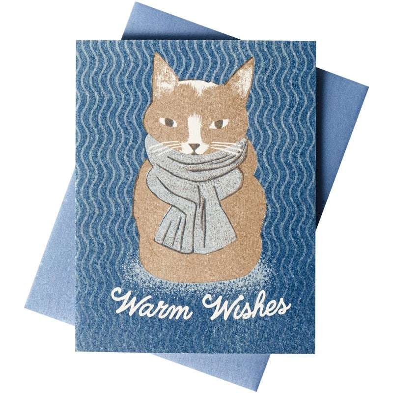 Bromstad Printing Co. Warm Wishes Scarf Cat Risograph Greeting Card (1 pc)