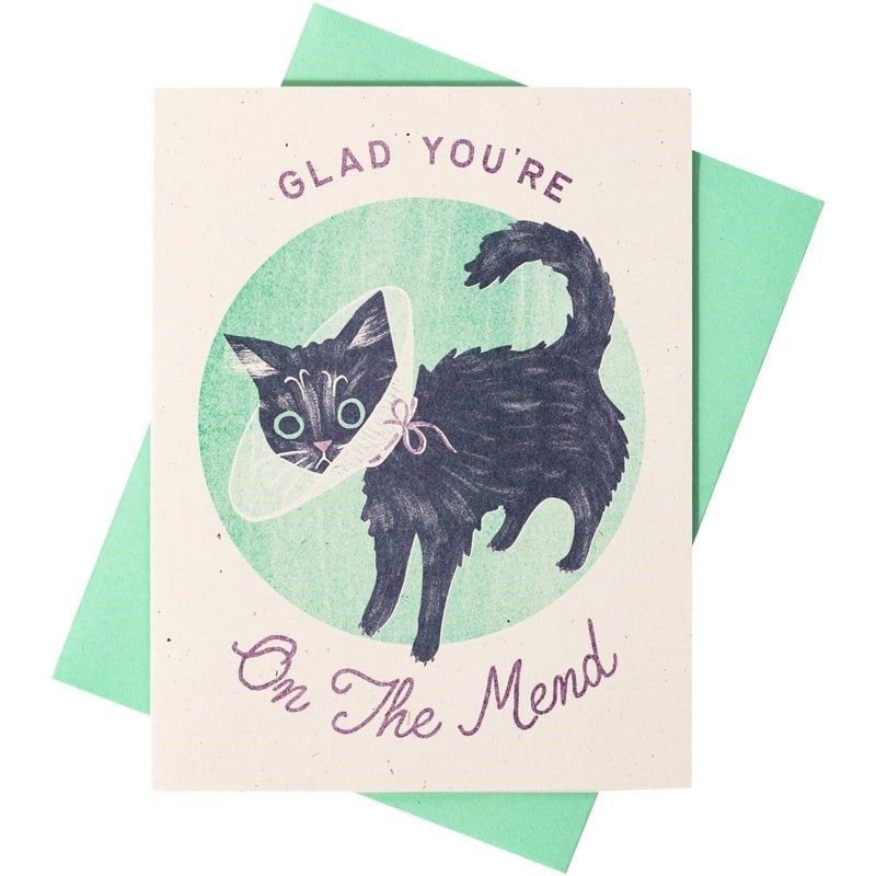 Bromstad Printing Co. Glad You're On the Mend Cat Risograph Greeting Card (1 pc)