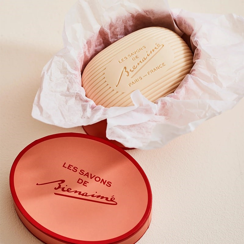 Bienaime Solid Soap - La Vie En Fleurs - product shown inside packaging