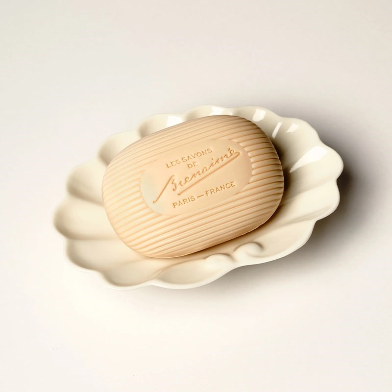 Bienaime The Shell Soap Dish - product shown with soap bar on it