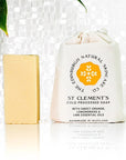 The Edinburgh Natural Skincare Company St Clements Cold Processed Soap - product shown next to packaging and leaf