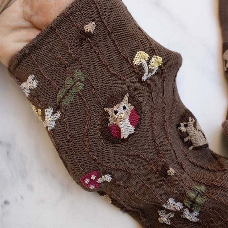 Tiepology Owl Casual Socks - Brown - close up of products design and texture