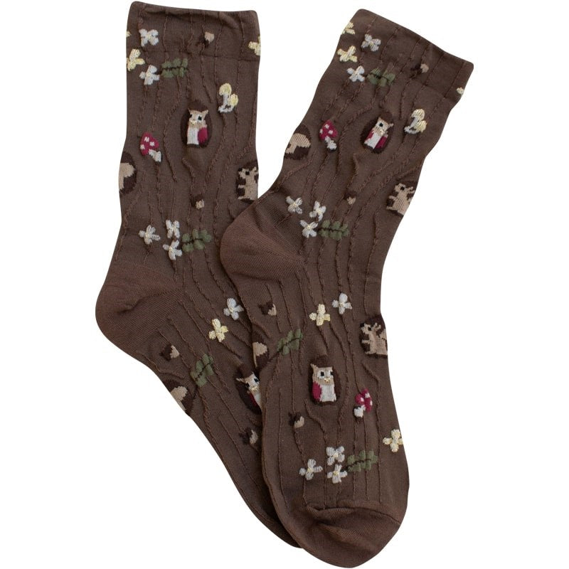 Tiepology Owl Casual Socks - Brown (1 pair)