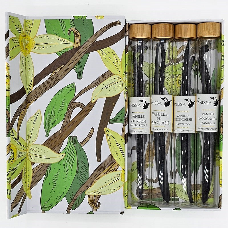 Vanissa Exceptional Vanilla Box - products shown inside individual glass tubes inside packaging