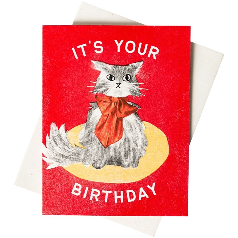 Bromstad Printing Co. It's Your Birthday Bow Cat Risograph Greeting Card (1 pc)