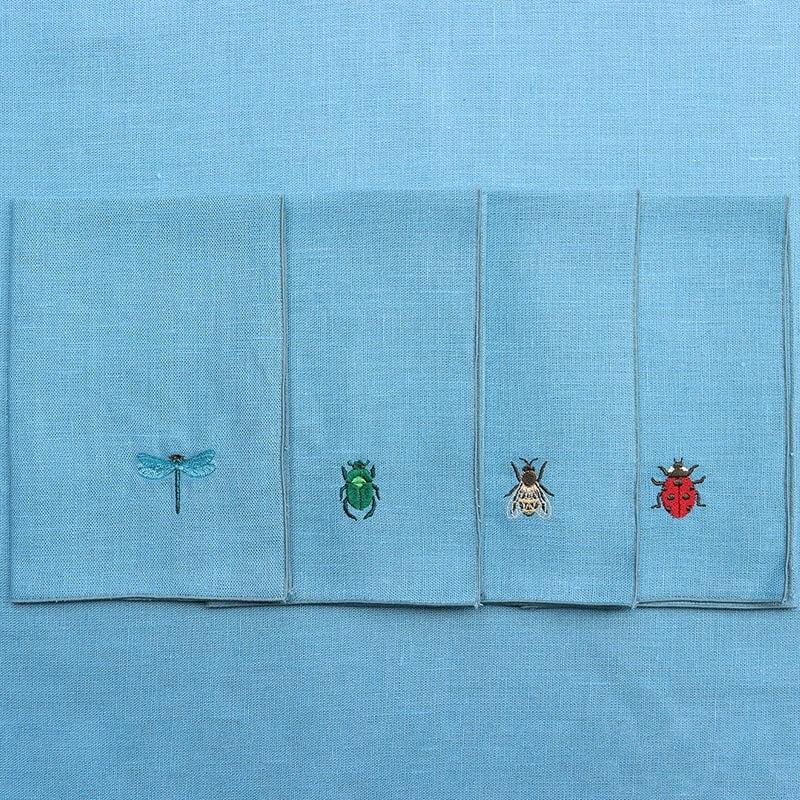 Giardino Segreto Insect Pure Linen Napkin Set - Cerulean (4 pcs)