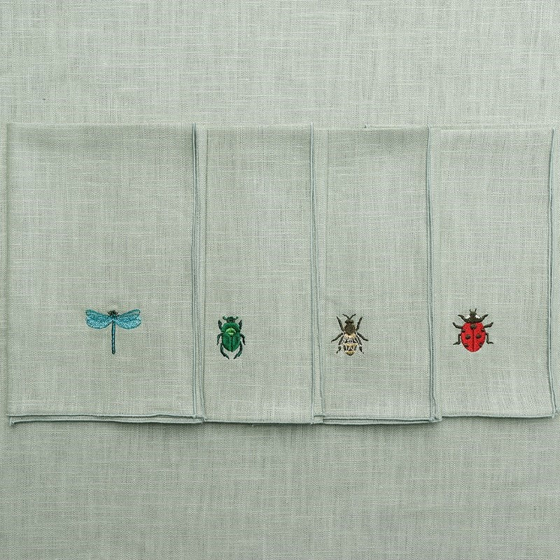 Giardino Segreto Insect Pure Linen Napkin Set - Sage (4 pcs)