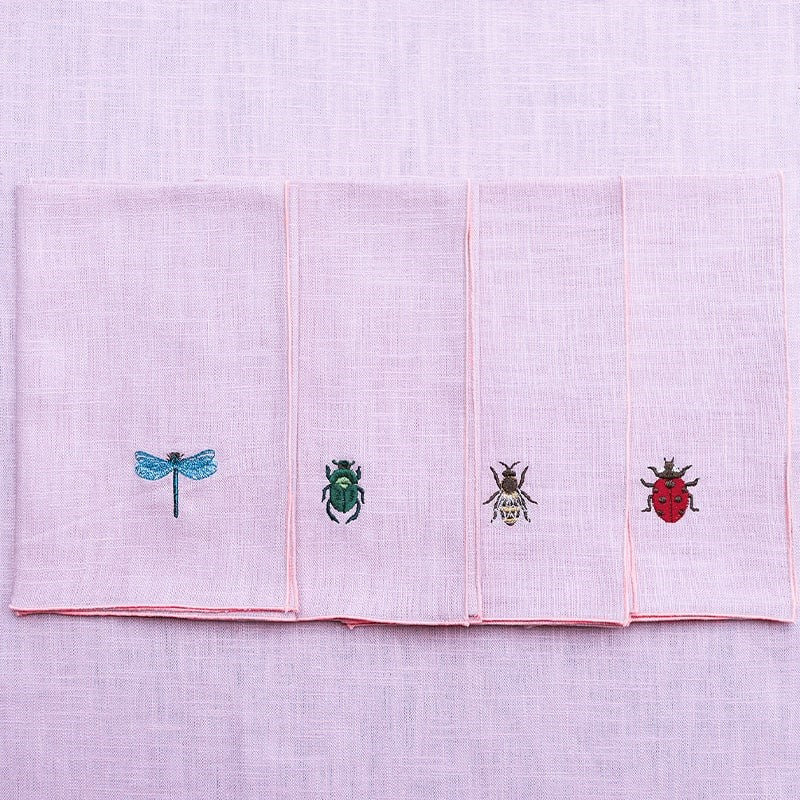 Giardino Segreto Insect Pure Linen Napkin Set - Azalea (4 pcs)