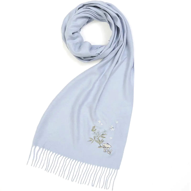 Fable England Magical Mushroom Embroidered Cozy Blue Scarf (1 pc)