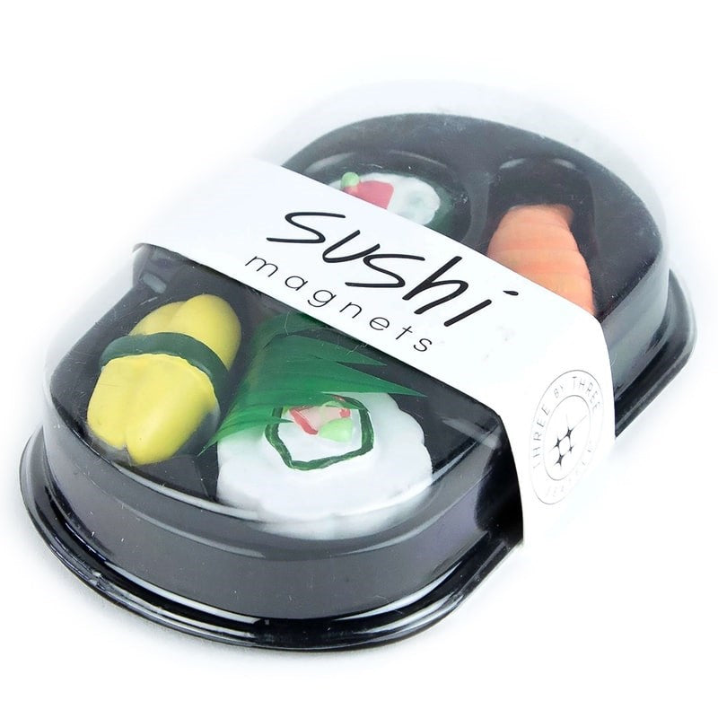 Three by Three Seattle Colorful Sushi Magnets - angled view of product packaging