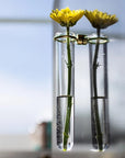 Three by Three Seattle Magnetic Clear Vase - Gold - product shown attached to fridge with flower inside