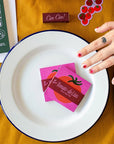 Mel Andrel Tomato-Do List Sticky Notes - product shown on dinner plate with models hand