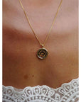 I Like It Here Club Everything Will Be OK Charm on Box Chain Necklace - Gold - model shown wearing product