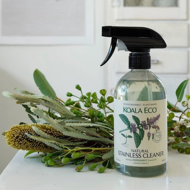 Koala Eco Natural Stainless Cleaner - product shown next to plants