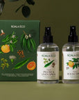 Koala Eco Aromatherapy Room & Linen Gift Collection - products shown next to product packaging and plants