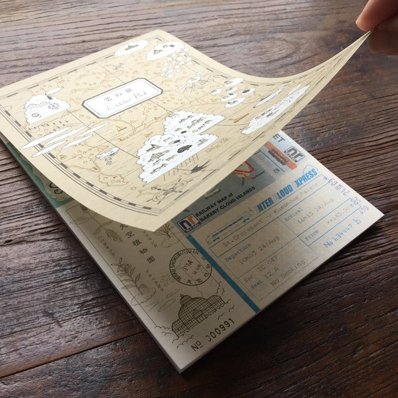 Kyupodo Letter Pad Cloud Trip - model shown flipping through page of product