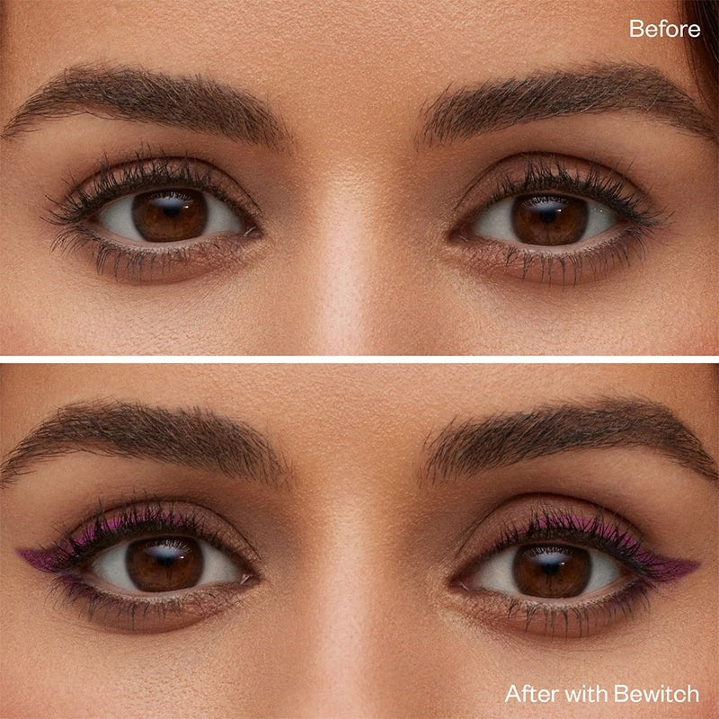 Kosas Soulgazer Eyeliner - Bewitch - before and after of model using product