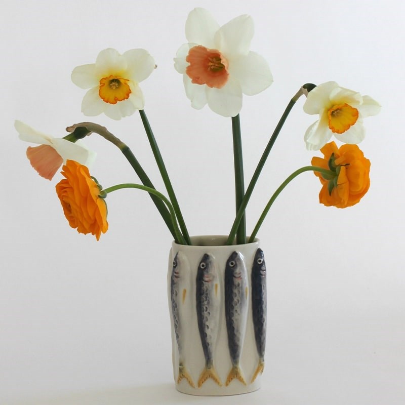 PetitFelts Porcelain Sardine Vase - product shown with flowers in it