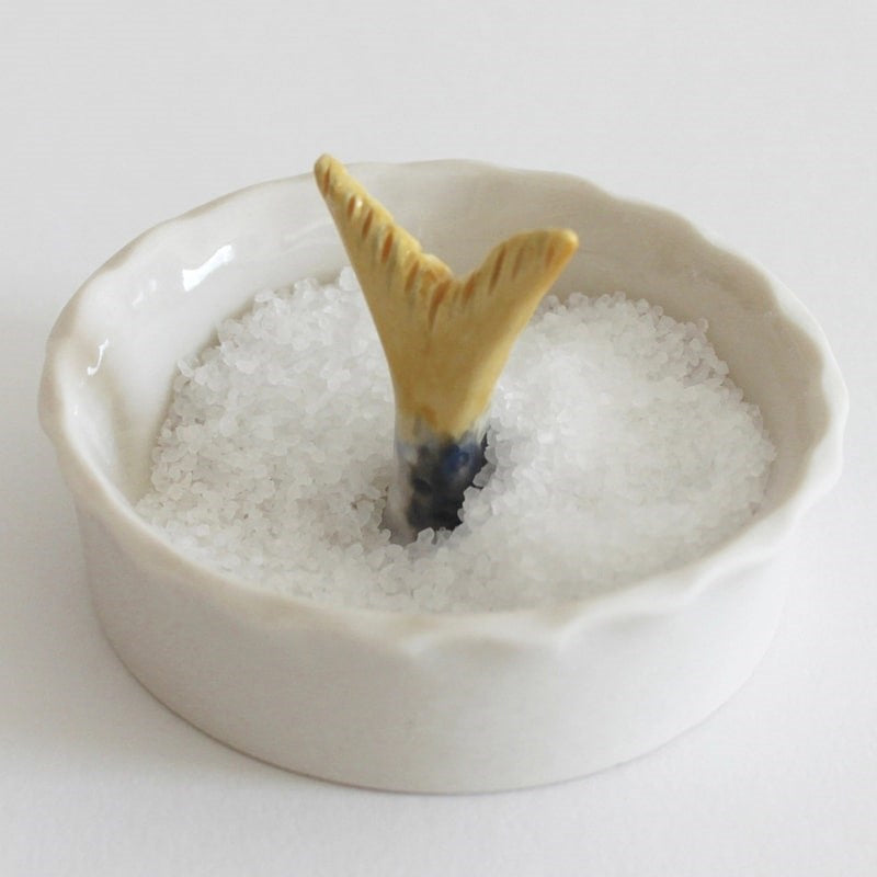 PetitFelts Sardine Tail Salt Bowl - product shown with with salt shown inside