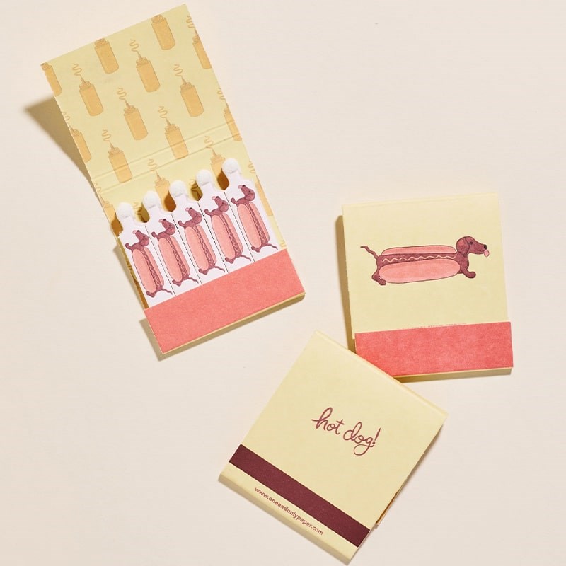 One & Only Paper Hot Dog Printed 10 Stem Matchbook - three products shown next to each other