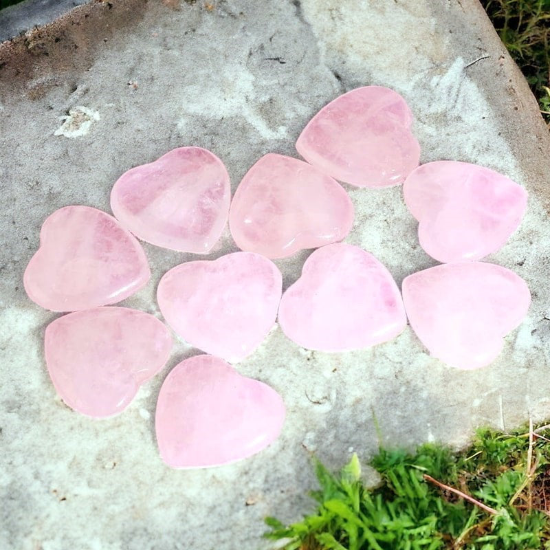 Wax Apothecary Rose Quartz Crystal Mini Heart - multiple products shown next to grass