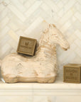 Nossilac Authentic Marseille Soap Cube - two products shown on horse sculpture