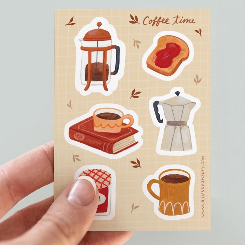 Julianna Swaney Coffee Time Sticker Sheet - model shown holding product