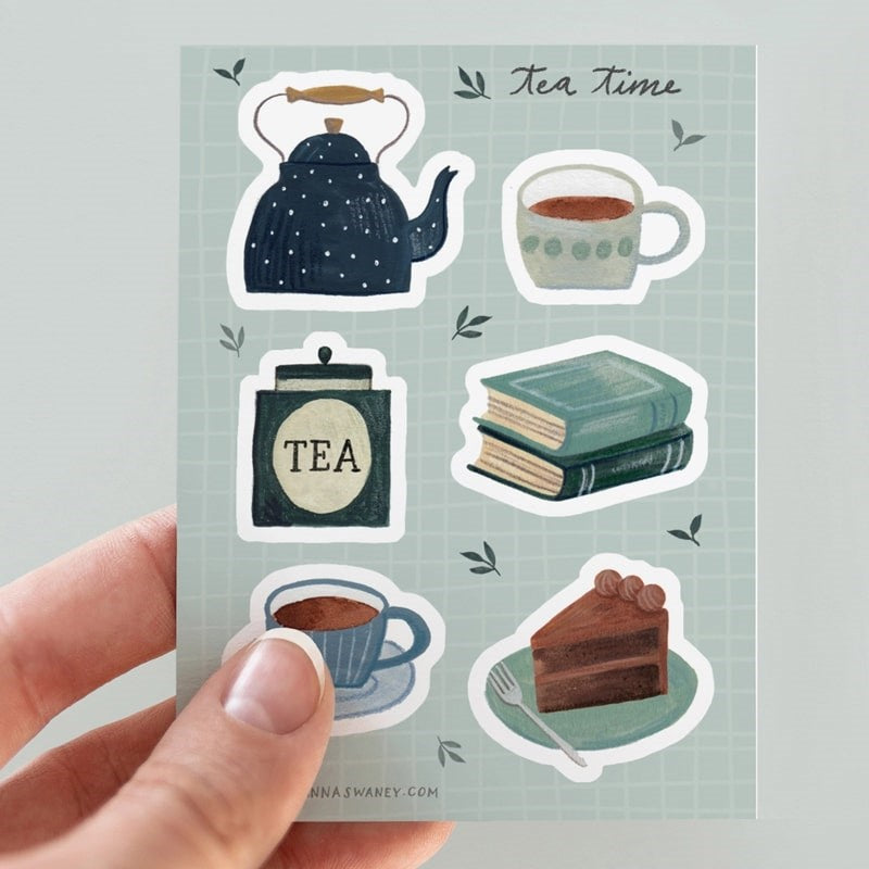 Julianna Swaney Tea Time Sticker Sheet - model shown holding product