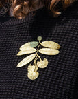 Botanopia Embroidered Brooch - Eucalyptus Flowers - model shown wearing product