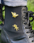 Botanopia Embroidered Brooch - 3 Little Bugs - product shown on boots