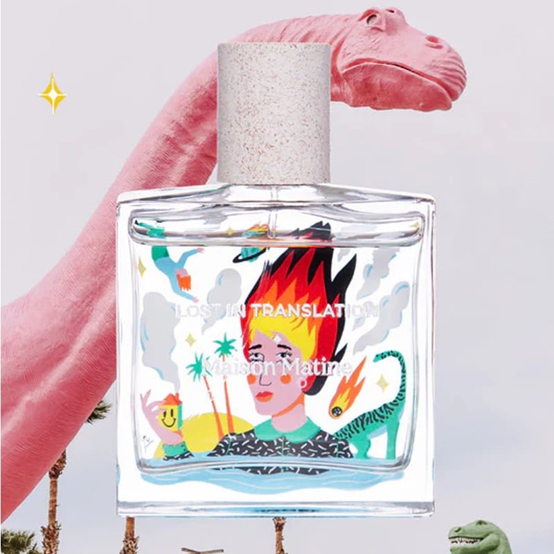 Maison Matine Lost In Translation Eau De Parfum - product shown in front of pink dinosaur 